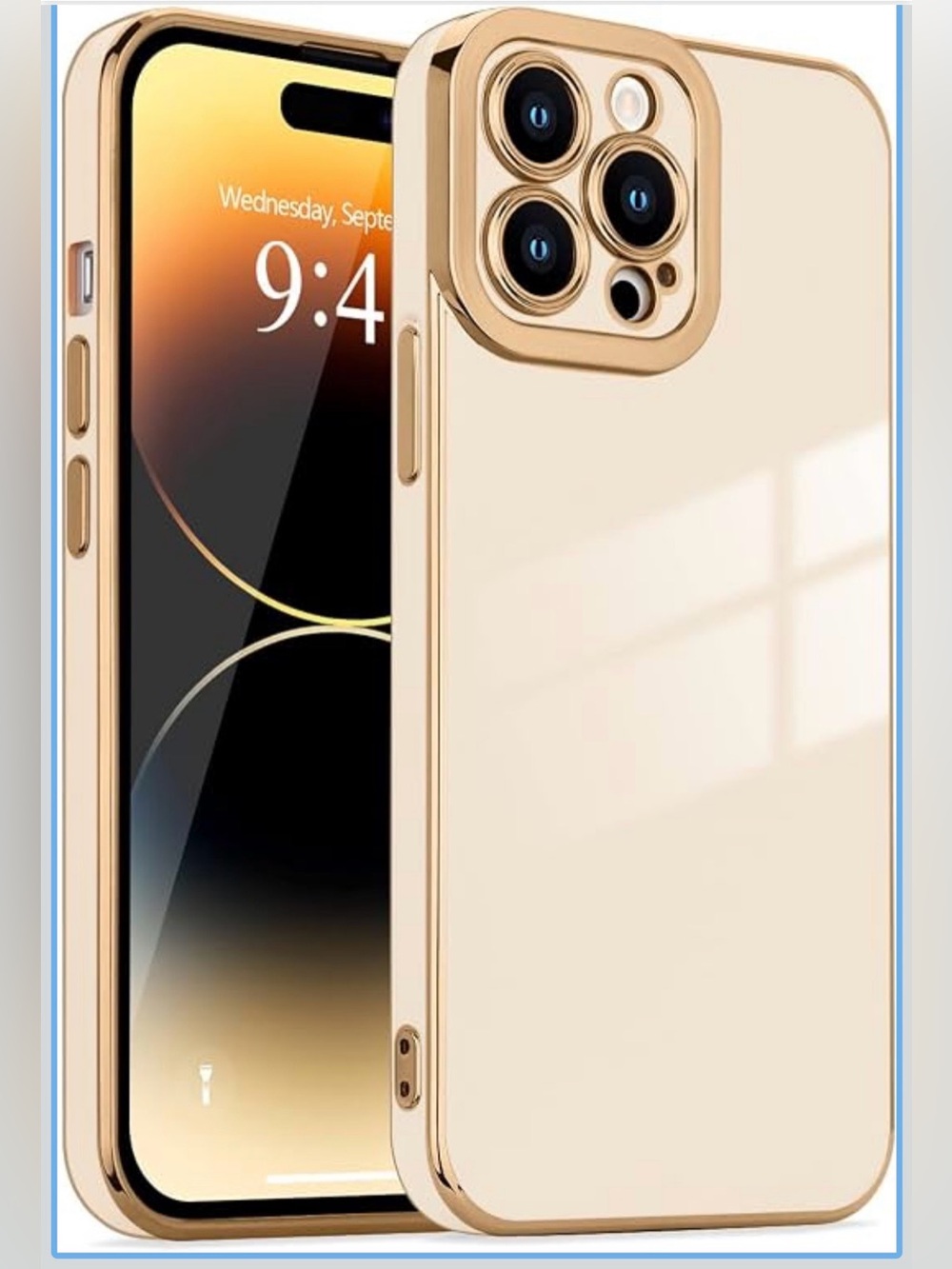 Off-White & Gold Slim Protective Phone Case for iPhone 14 Pro Max